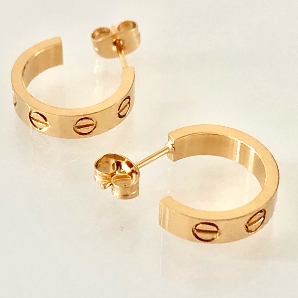 Gold Small Screw Hoop Earrings - Picture 3 of 14
